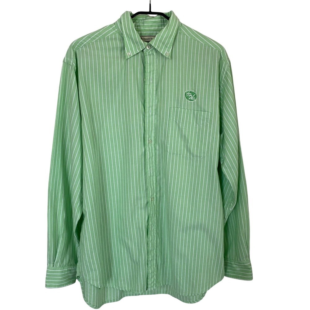 Donald Ross Mens‎ Green White Striped Button Down Shirt PBVCC Logo Large